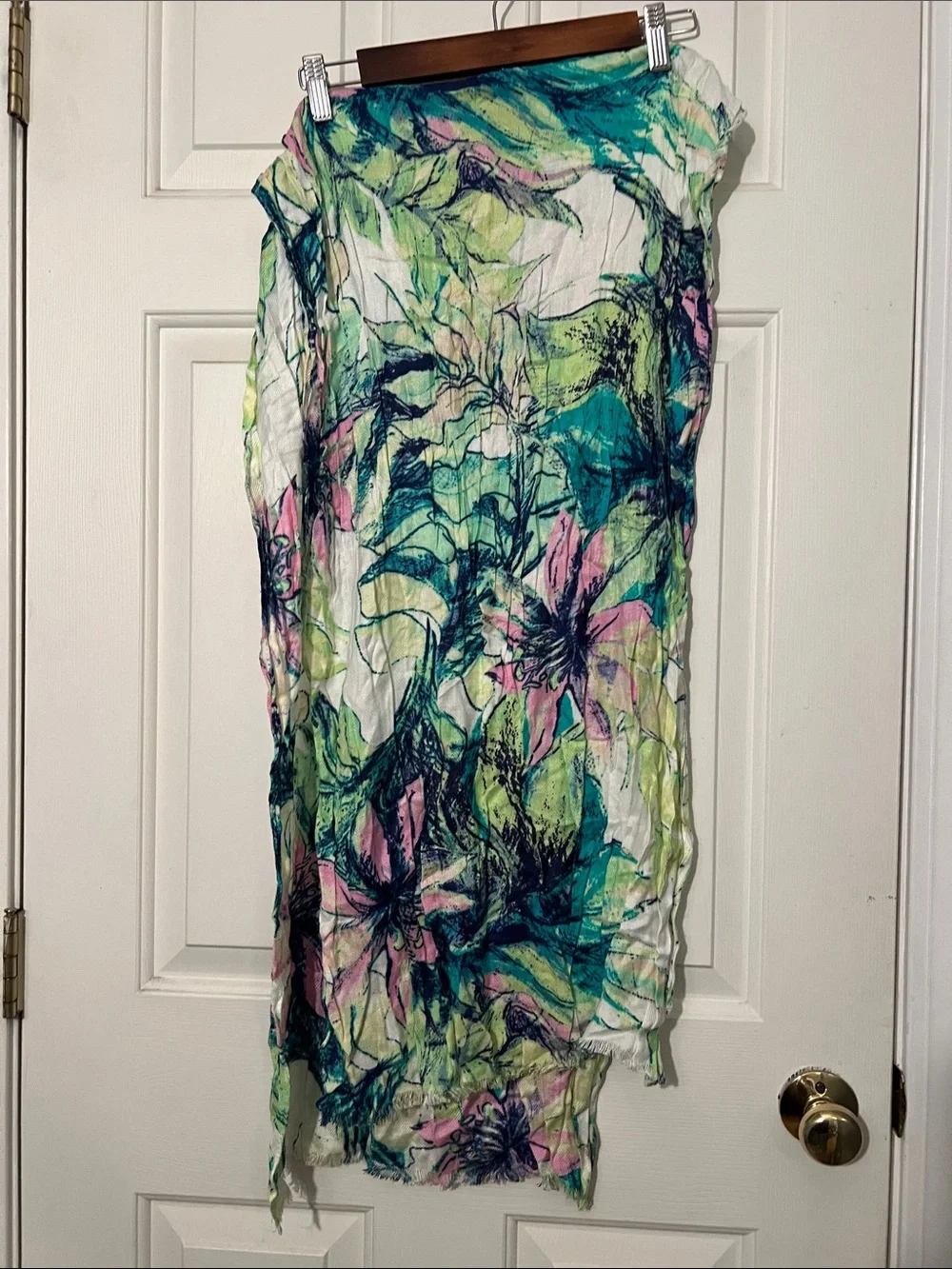 Floral Lightweight Scarf - Teal, Lime & Pink